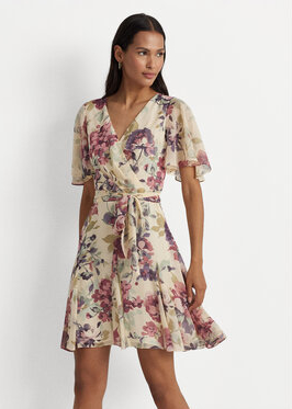 Sukienka Ralph Lauren z krótkim rękawem z dekoltem w kształcie litery v