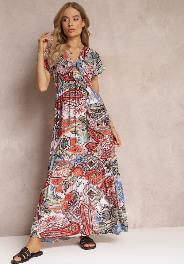 Sukienka Renee maxi z krótkim rękawem z dekoltem w kształcie litery v