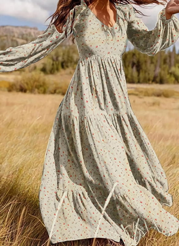 Sukienka Sandbella z długim rękawem maxi z dekoltem w kształcie litery v
