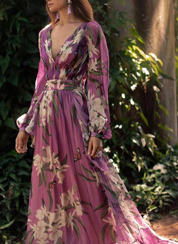 Sukienka Sandbella z szyfonu z dekoltem w kształcie litery v