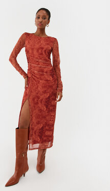 Sukienka Sisley dopasowana z długim rękawem midi
