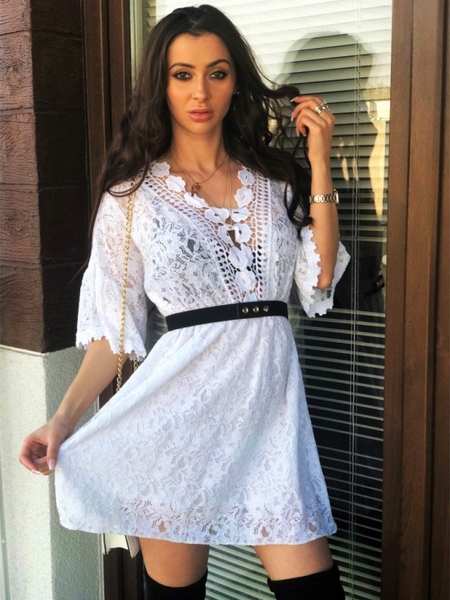 Sukienka Smlfashion.pl z dekoltem w kształcie litery v z długim rękawem z bawełny