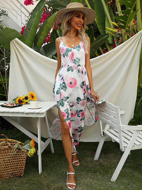 Sukienka Sweet Summer w stylu casual na ramiączkach z dekoltem w kształcie litery v