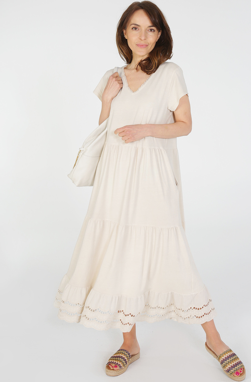 Sukienka Unisono maxi z dekoltem w kształcie litery v z krótkim rękawem