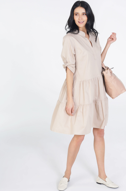 Sukienka Unisono mini z bawełny z długim rękawem