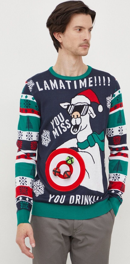 Sweter answear.com z okrągłym dekoltem w młodzieżowym stylu w bożonarodzeniowy wzór