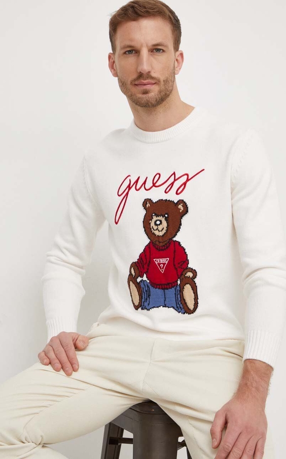 Sweter Guess w młodzieżowym stylu z nadrukiem