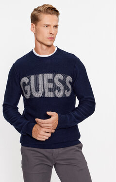 Sweter Guess w młodzieżowym stylu z okrągłym dekoltem