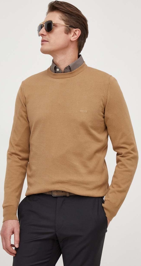 Sweter Hugo Boss z okrągłym dekoltem z bawełny