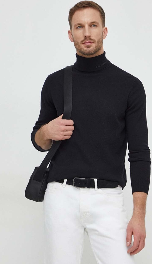 Sweter Karl Lagerfeld z golfem w stylu casual z wełny