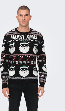 Sweter Only & Sons z okrągłym dekoltem w bożonarodzeniowy wzór