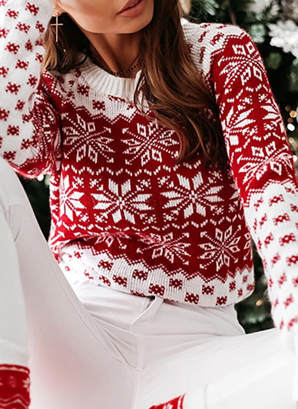 Sweter Sandbella w stylu casual w bożonarodzeniowy wzór