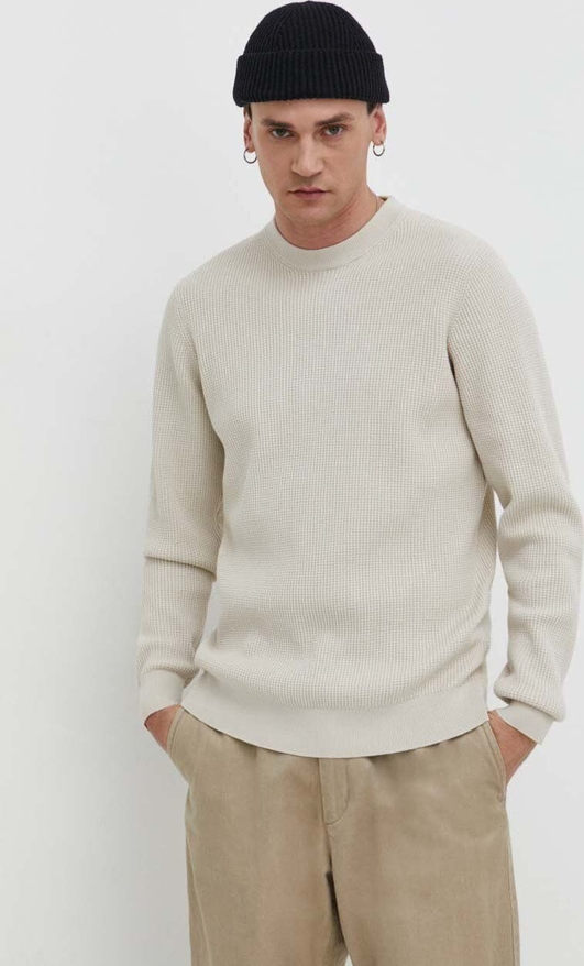 Sweter Solid z okrągłym dekoltem z bawełny w stylu casual
