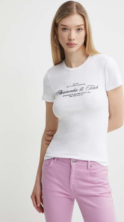 T-shirt Abercrombie & Fitch z okrągłym dekoltem w młodzieżowym stylu z krótkim rękawem