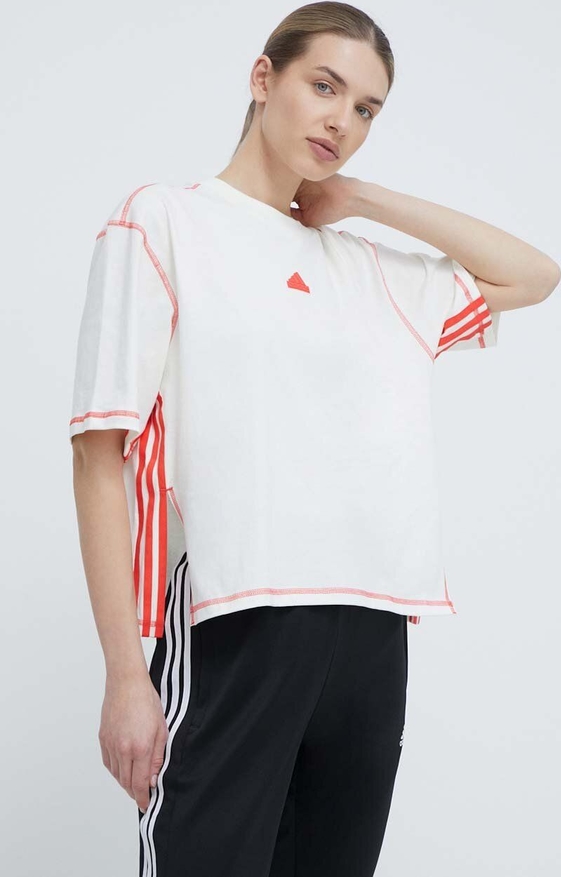T-shirt Adidas w sportowym stylu z bawełny z okrągłym dekoltem