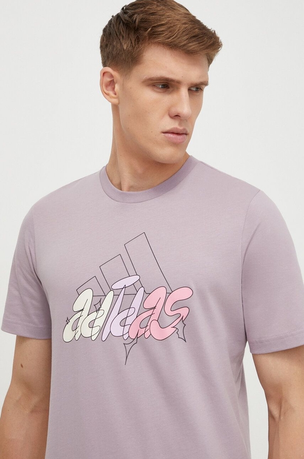 T-shirt Adidas z krótkim rękawem z bawełny z nadrukiem