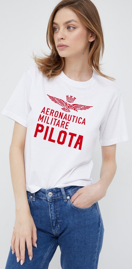 T-shirt Aeronautica Militare z bawełny z krótkim rękawem w młodzieżowym stylu