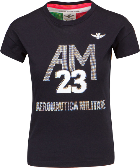 T-shirt Aeronautica Militare z bawełny z krótkim rękawem z okrągłym dekoltem