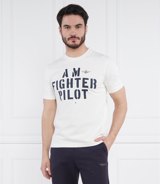 T-shirt Aeronautica Militare z krótkim rękawem z bawełny w młodzieżowym stylu