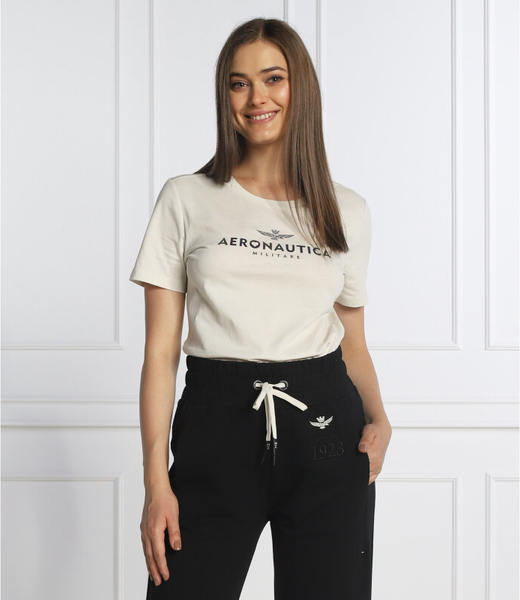 T-shirt Aeronautica Militare z krótkim rękawem z okrągłym dekoltem w młodzieżowym stylu