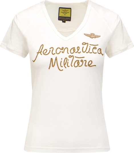T-shirt Aeronautica Militare z okrągłym dekoltem w młodzieżowym stylu z krótkim rękawem