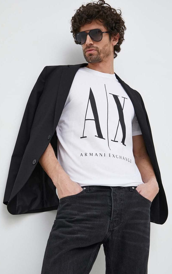 T-shirt Armani Exchange z nadrukiem z bawełny z krótkim rękawem