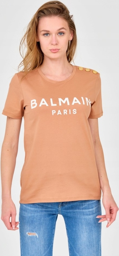 T-shirt Balmain z krótkim rękawem z okrągłym dekoltem w młodzieżowym stylu