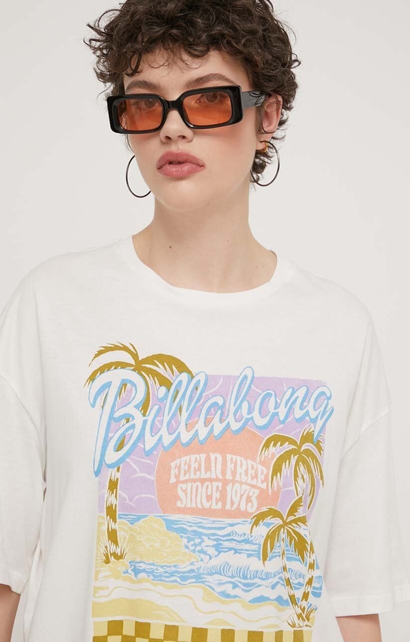T-shirt Billabong z krótkim rękawem z bawełny z okrągłym dekoltem