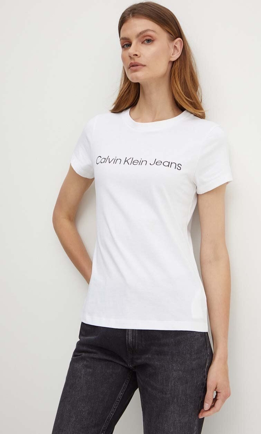 T-shirt Calvin Klein z bawełny w młodzieżowym stylu z okrągłym dekoltem