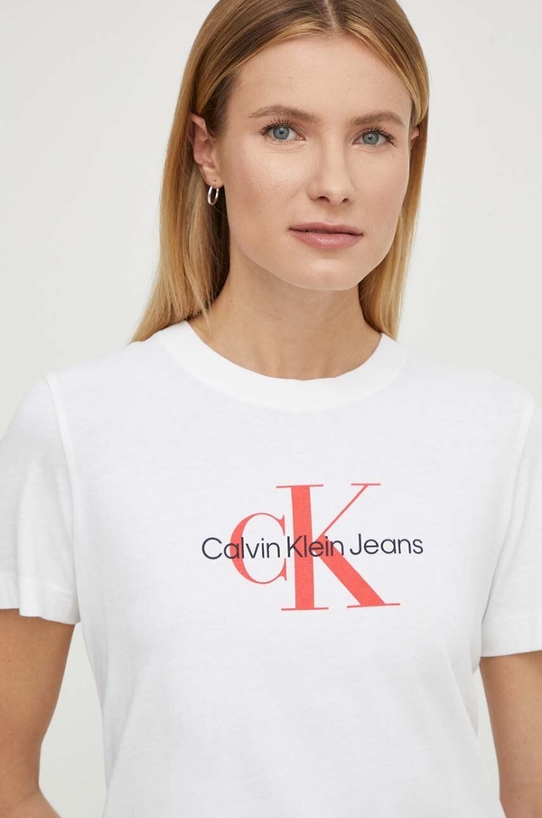 T-shirt Calvin Klein z bawełny z krótkim rękawem z okrągłym dekoltem
