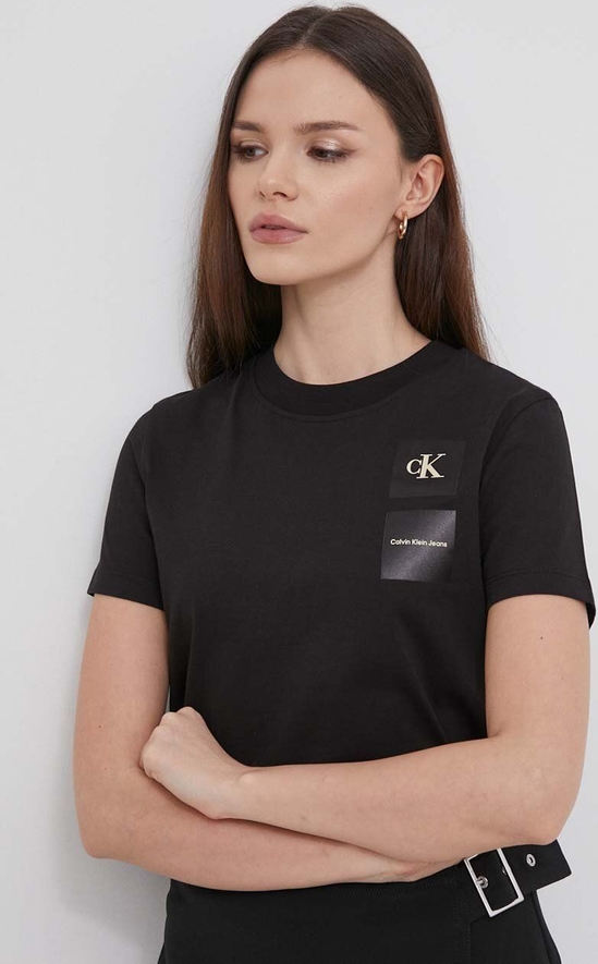 T-shirt Calvin Klein z krótkim rękawem z okrągłym dekoltem z bawełny