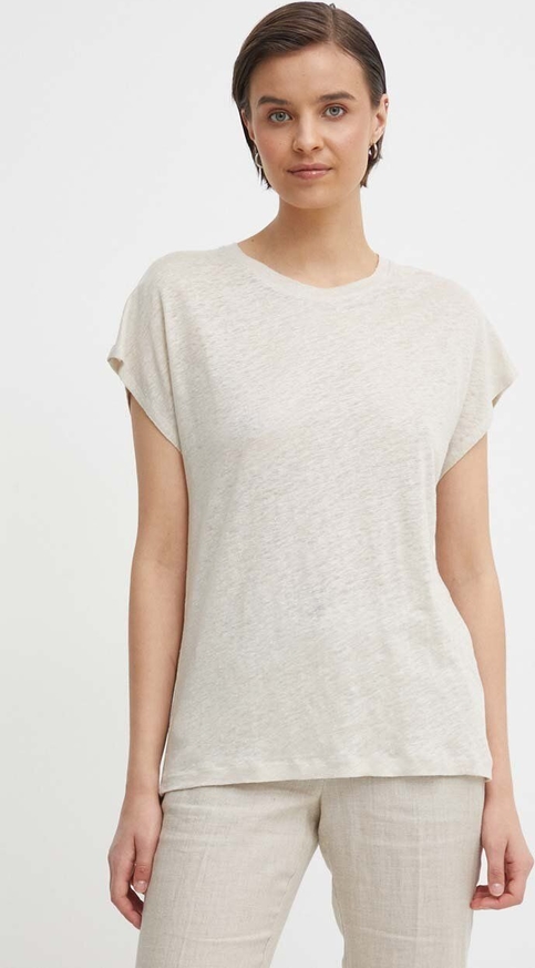 T-shirt Calvin Klein z okrągłym dekoltem z lnu