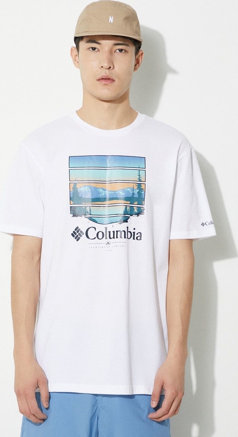 T-shirt Columbia w sportowym stylu z nadrukiem z bawełny