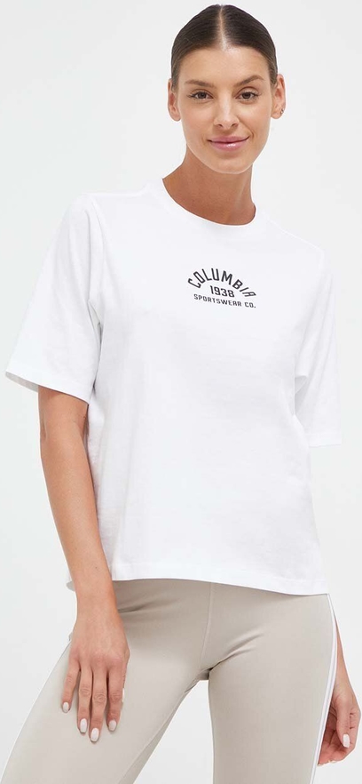 T-shirt Columbia w sportowym stylu z okrągłym dekoltem z bawełny