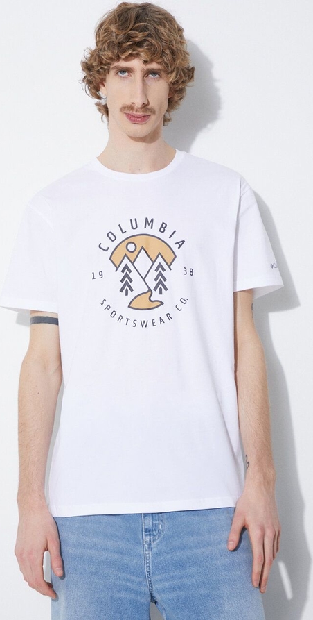 T-shirt Columbia z bawełny z nadrukiem w młodzieżowym stylu