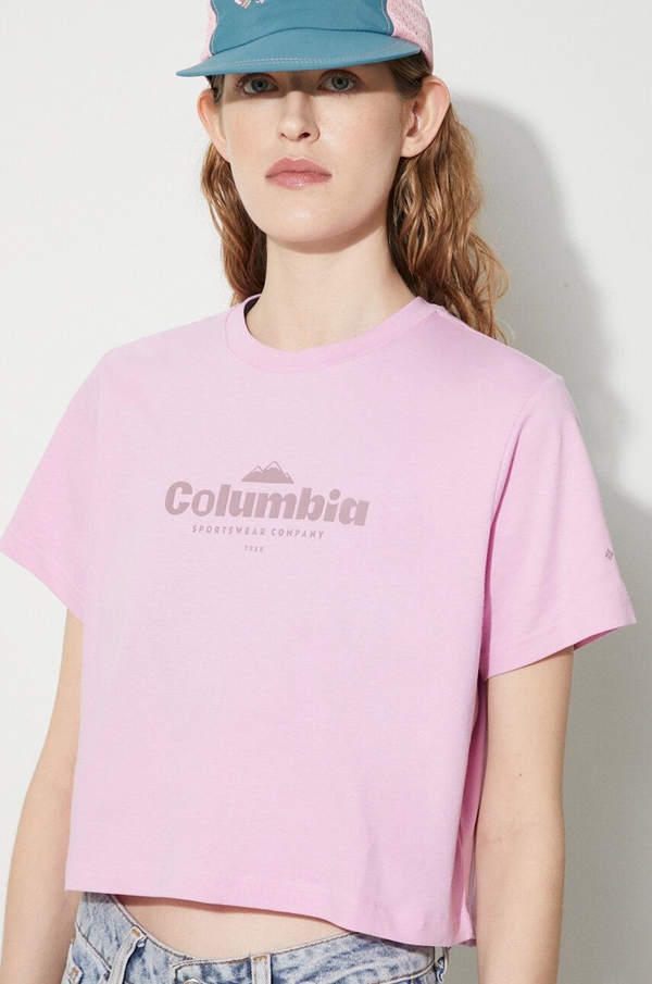 T-shirt Columbia z krótkim rękawem z okrągłym dekoltem z bawełny