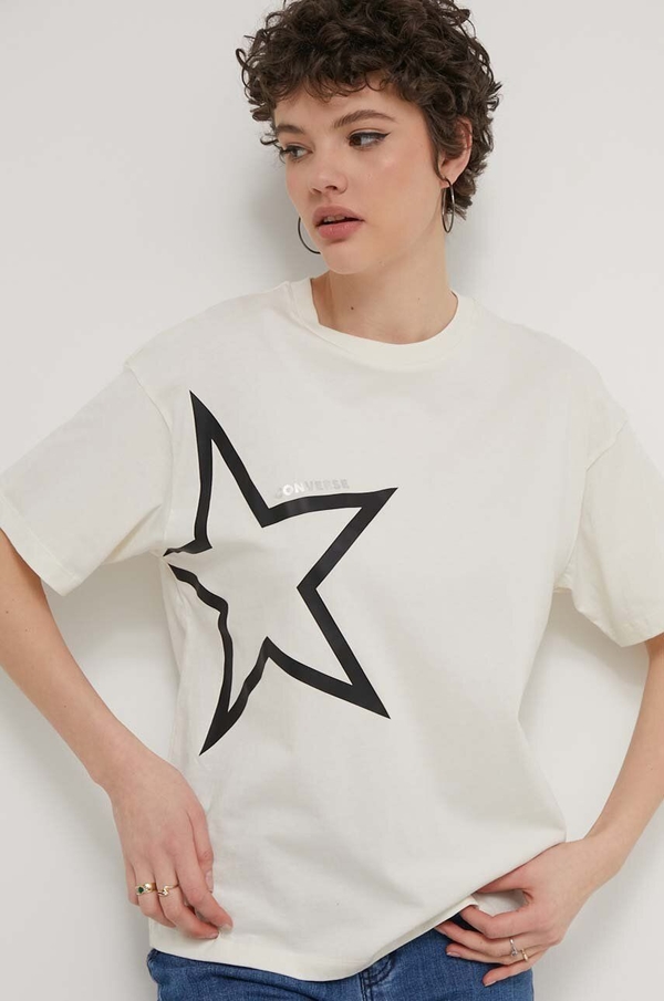 T-shirt Converse z bawełny z nadrukiem z krótkim rękawem