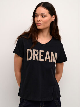 T-shirt Cream w młodzieżowym stylu z okrągłym dekoltem