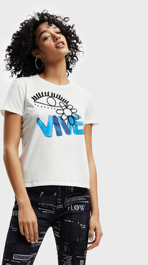 T-shirt Desigual z krótkim rękawem w młodzieżowym stylu z okrągłym dekoltem