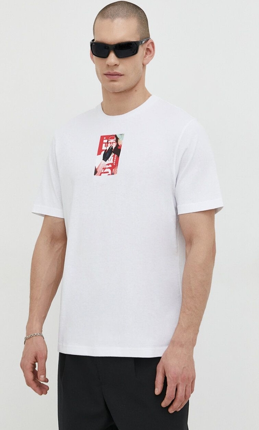 T-shirt Diesel w młodzieżowym stylu z nadrukiem z bawełny
