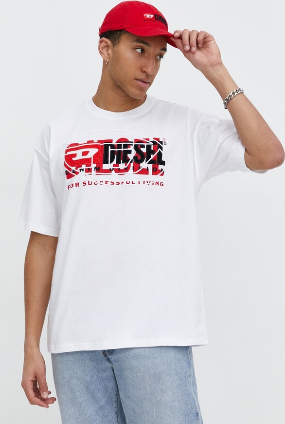 T-shirt Diesel z bawełny z krótkim rękawem z nadrukiem