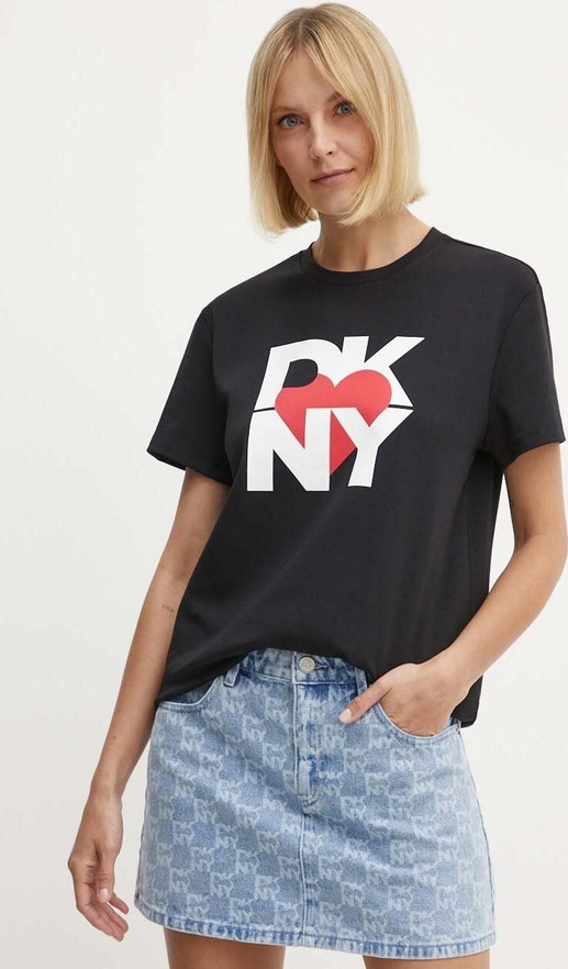T-shirt DKNY w młodzieżowym stylu z okrągłym dekoltem z nadrukiem