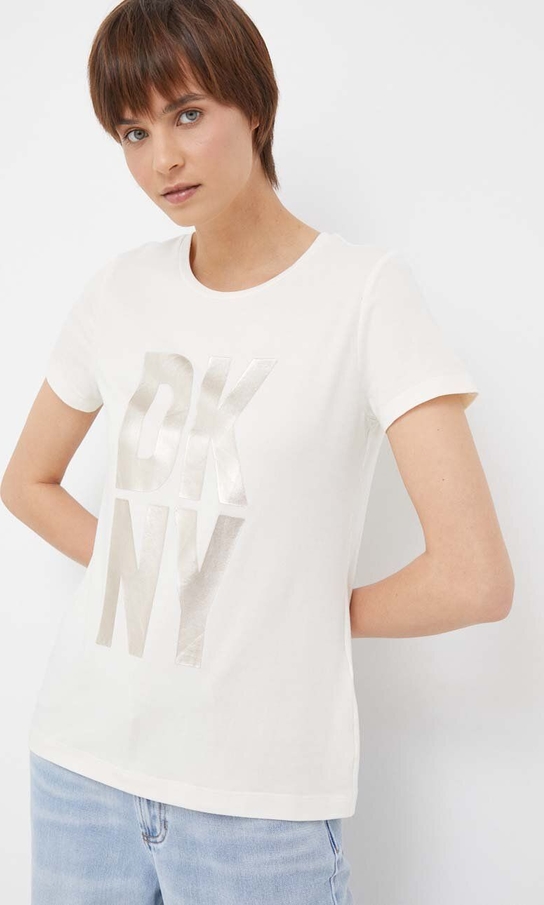 T-shirt DKNY z dzianiny z krótkim rękawem w młodzieżowym stylu