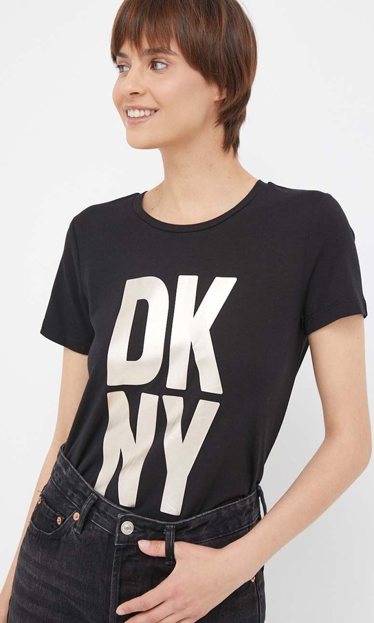 T-shirt DKNY z dzianiny z krótkim rękawem z okrągłym dekoltem