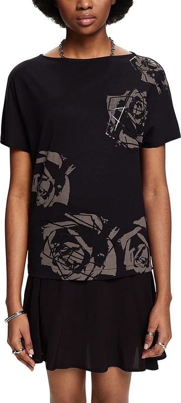 T-shirt Esprit z bawełny z nadrukiem z okrągłym dekoltem