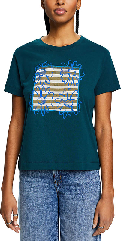 T-shirt Esprit z krótkim rękawem z okrągłym dekoltem w młodzieżowym stylu