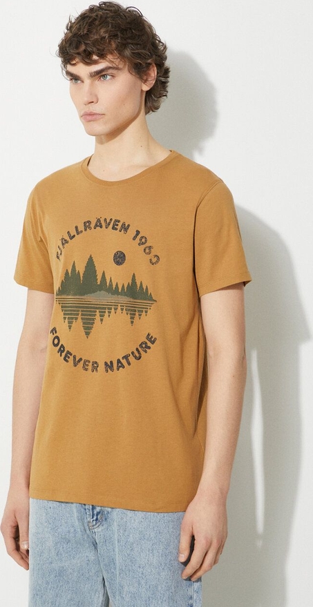 T-shirt Fjällräven w młodzieżowym stylu z nadrukiem z bawełny