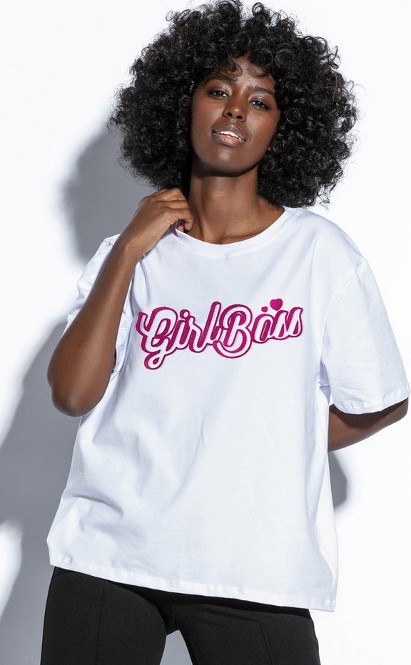 T-shirt Fobya z okrągłym dekoltem z bawełny z krótkim rękawem