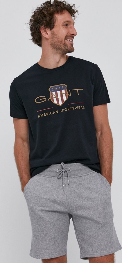 T-shirt Gant z dzianiny z krótkim rękawem w młodzieżowym stylu