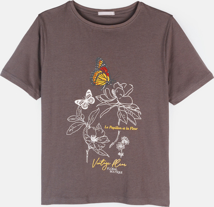 T-shirt Gate z bawełny z okrągłym dekoltem w młodzieżowym stylu
